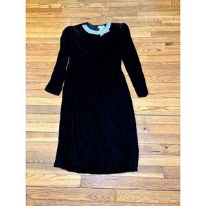 Vintage R&K Evenings Womens Black Velvet Dress Size 10 Midi Beaded Neckline